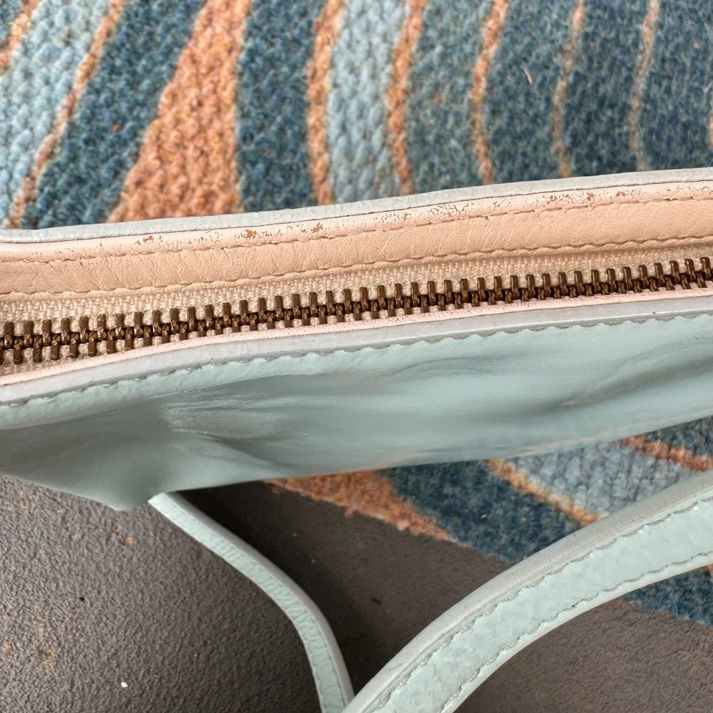 Kate Spade Light Blue Patent Leather Crossbody Bag Zippered Robin’s Egg Mint